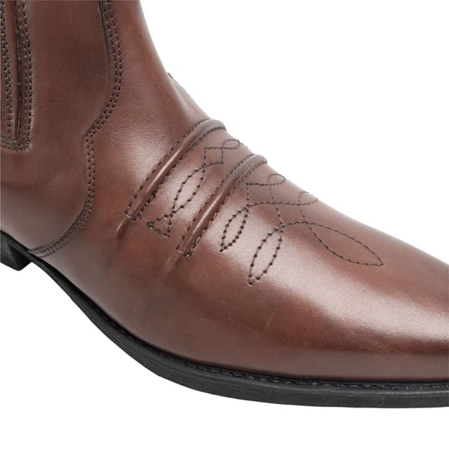 Woodland Woodland Men's Distressed Leather Gusset Western Ankle Boots in Dark Brown - 3