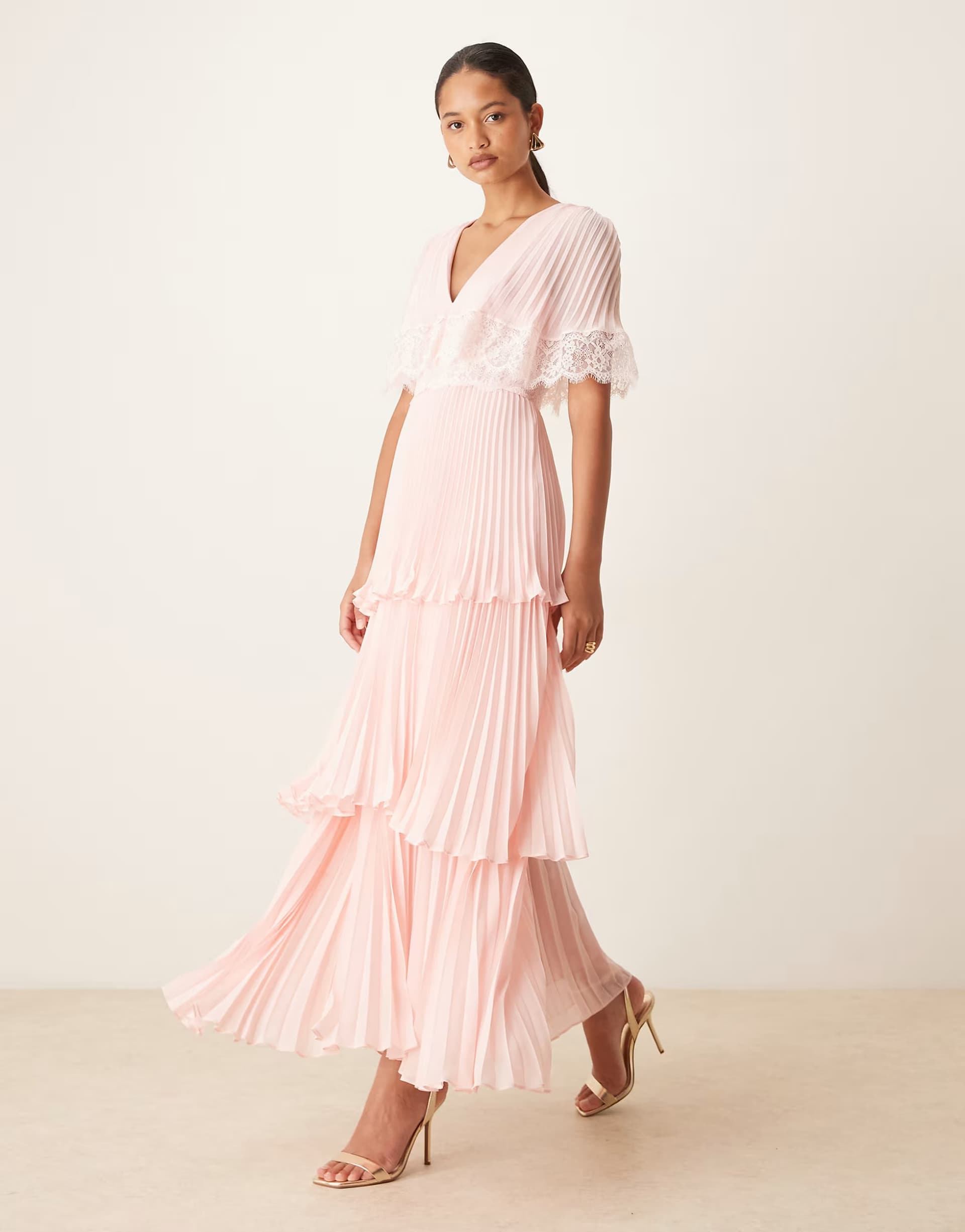 ASOS True Decadence Tiered pleated maxi dress in dusty pink