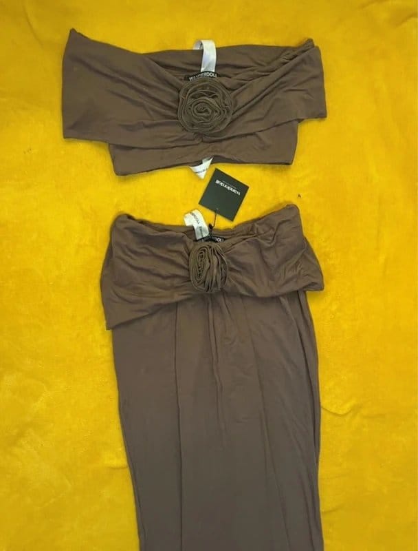 Wanderdoll Chocolate Bardot Top and Maxi Skirt Set