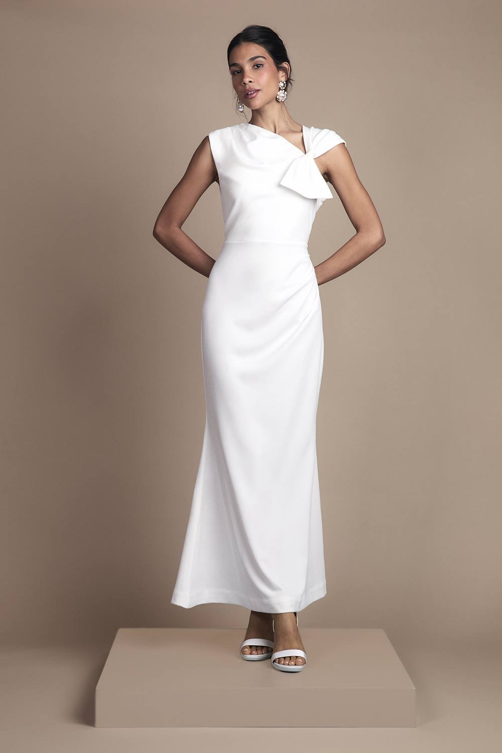 Coast Coast Women's Asymetric Neckline with Bow Detail Crepe Midi Wedding Dress in Ivory - 2