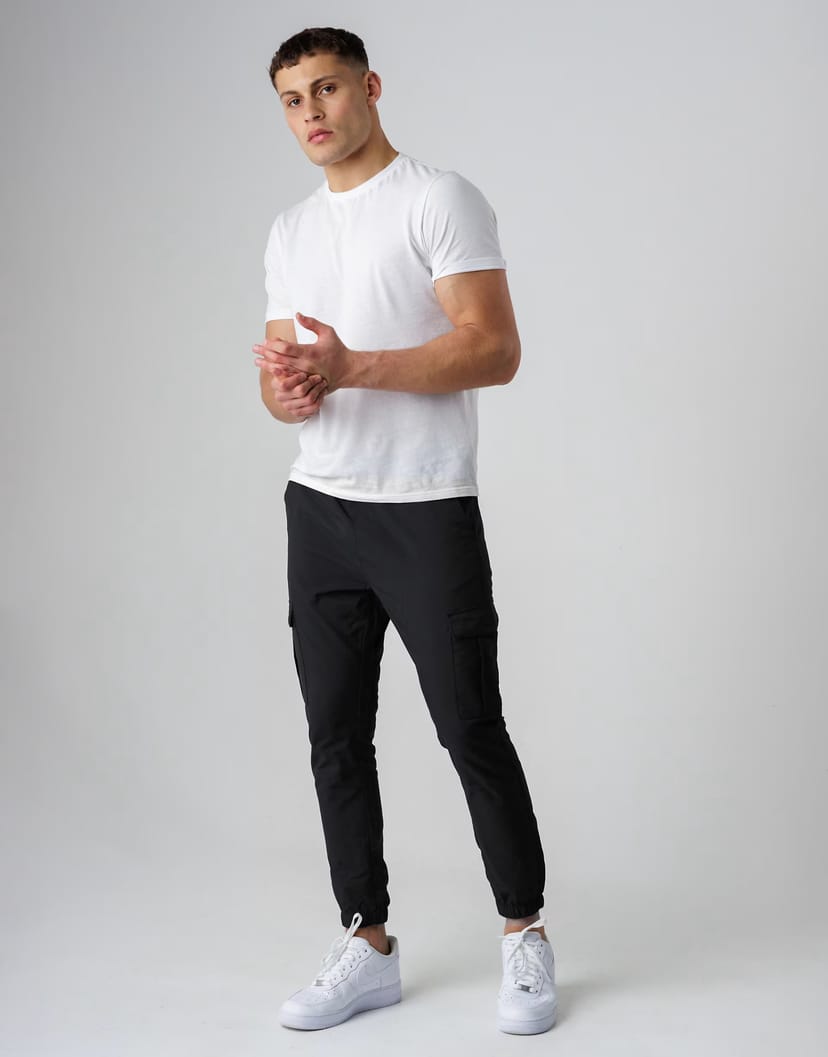ASOS French Connection Nylon tech cuffed cargo trousers in black - 1