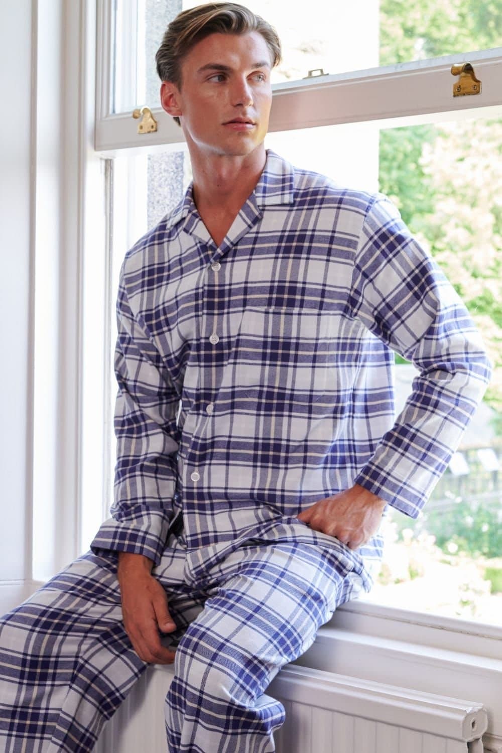 British Boxers British Boxers Men's "Bute Blue Tartan" Brushed Cotton Pyjama Set