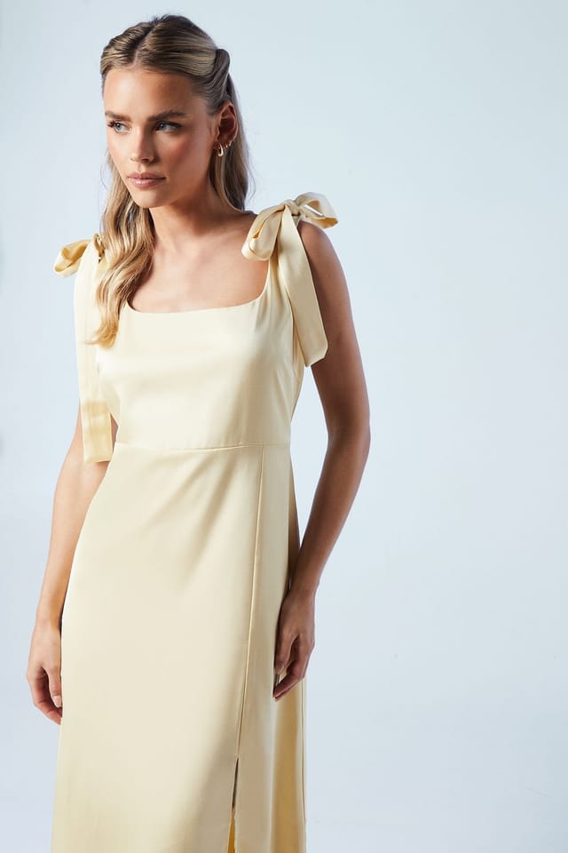 Oasis Oasis Women's Petite Satin Tie Shoulder Midi Bridesmaid Dress in Butter - 2