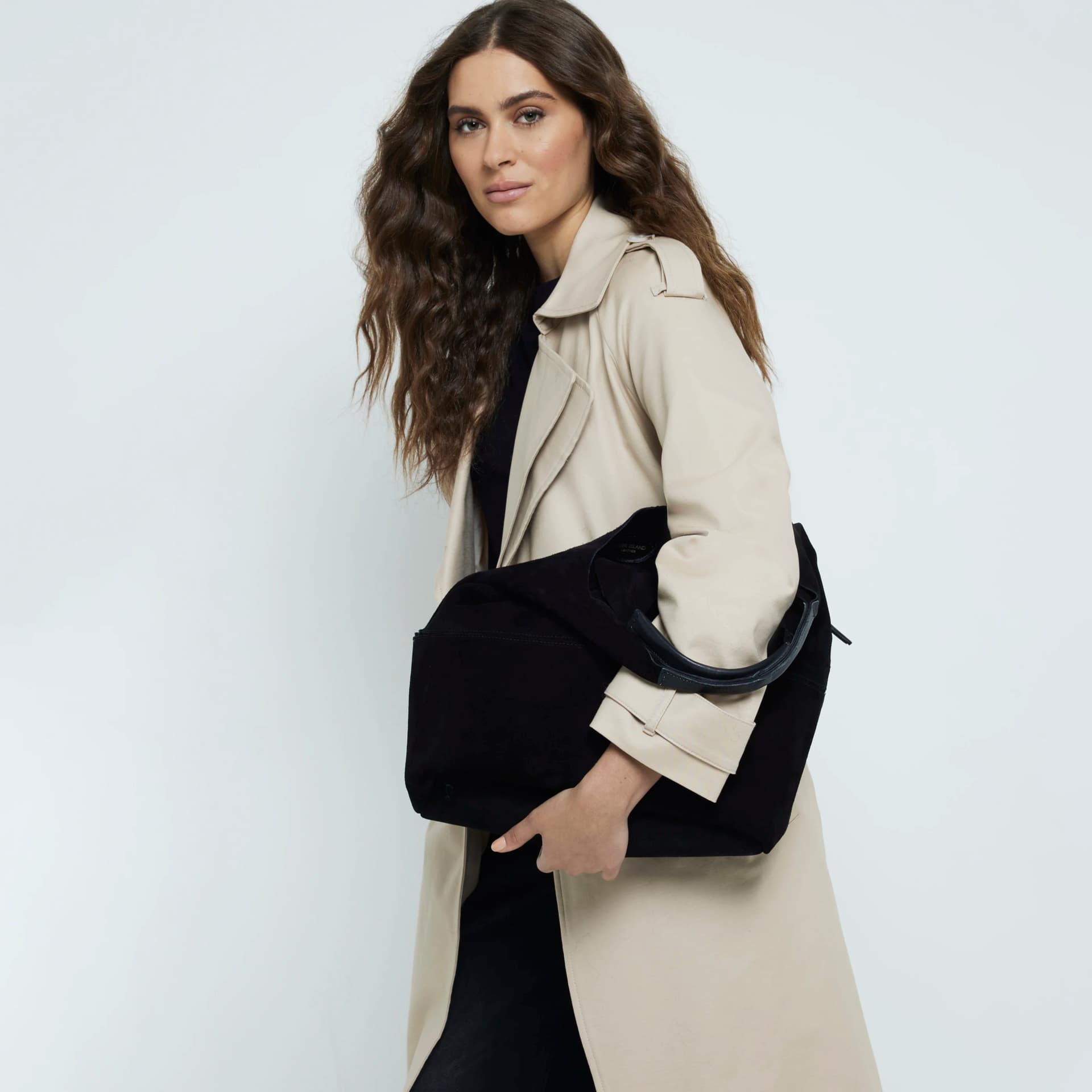 River Island River Island Womens Black Panel Suede Slouch Tote Bag