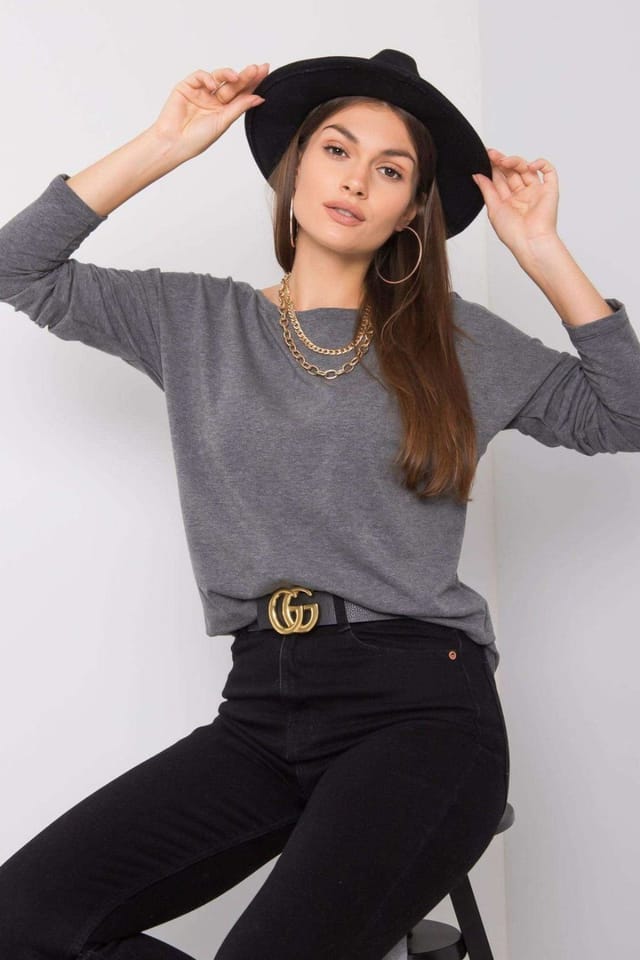 Love Lace Love Lace Women's Larissa Cotton Long Sleeve Basic Blouse in Grey - 2