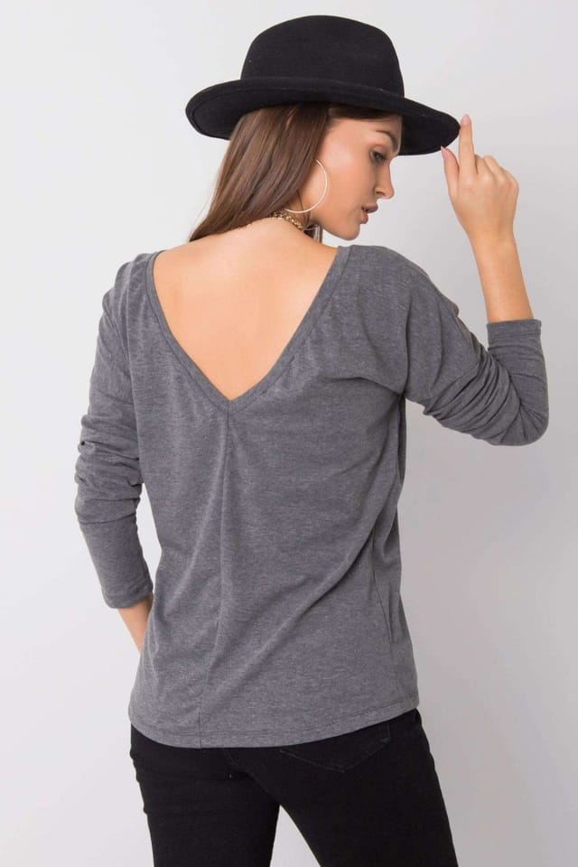Love Lace Love Lace Women's Larissa Cotton Long Sleeve Basic Blouse in Grey - 3