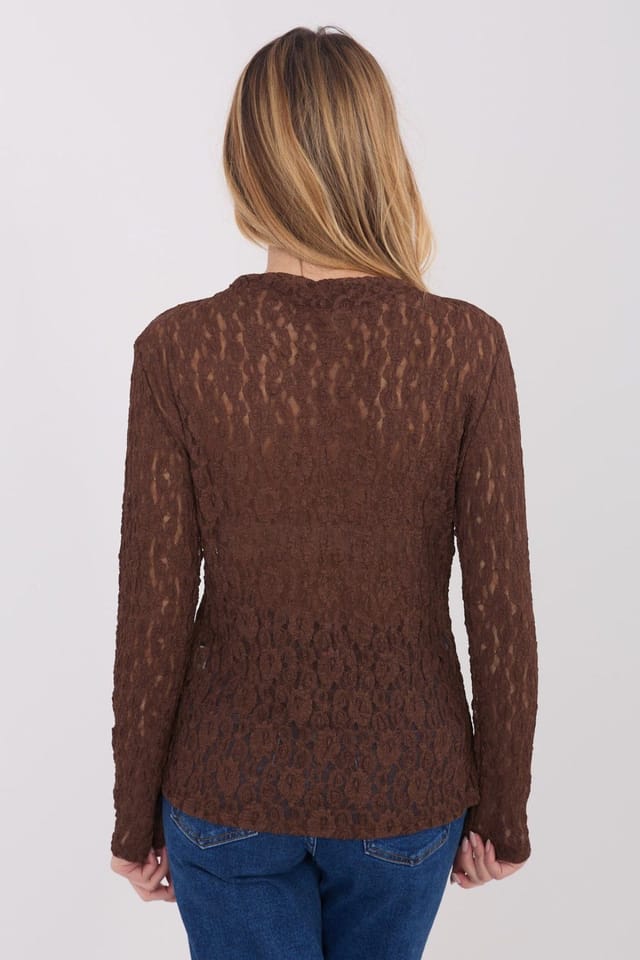 Love Lace Love Lace Women's Elegant Lace Long Sleeve Boat Neck Blouse Style 222755 in Brown - 3