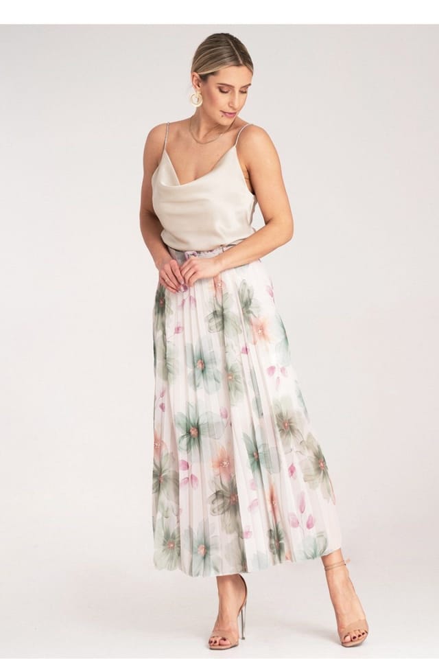 Love Lace Love Lace Women's Floral High Waist Pleated Midi Skirt in White - 2