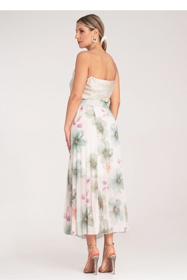 Love Lace Love Lace Women's Floral High Waist Pleated Midi Skirt in White - 3