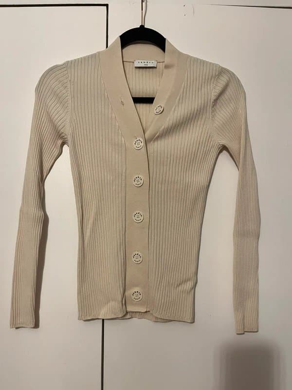 Sandro Sandro “Gabrielle” ecru ribbed knit cardigan – size 1 XS UK 4/6