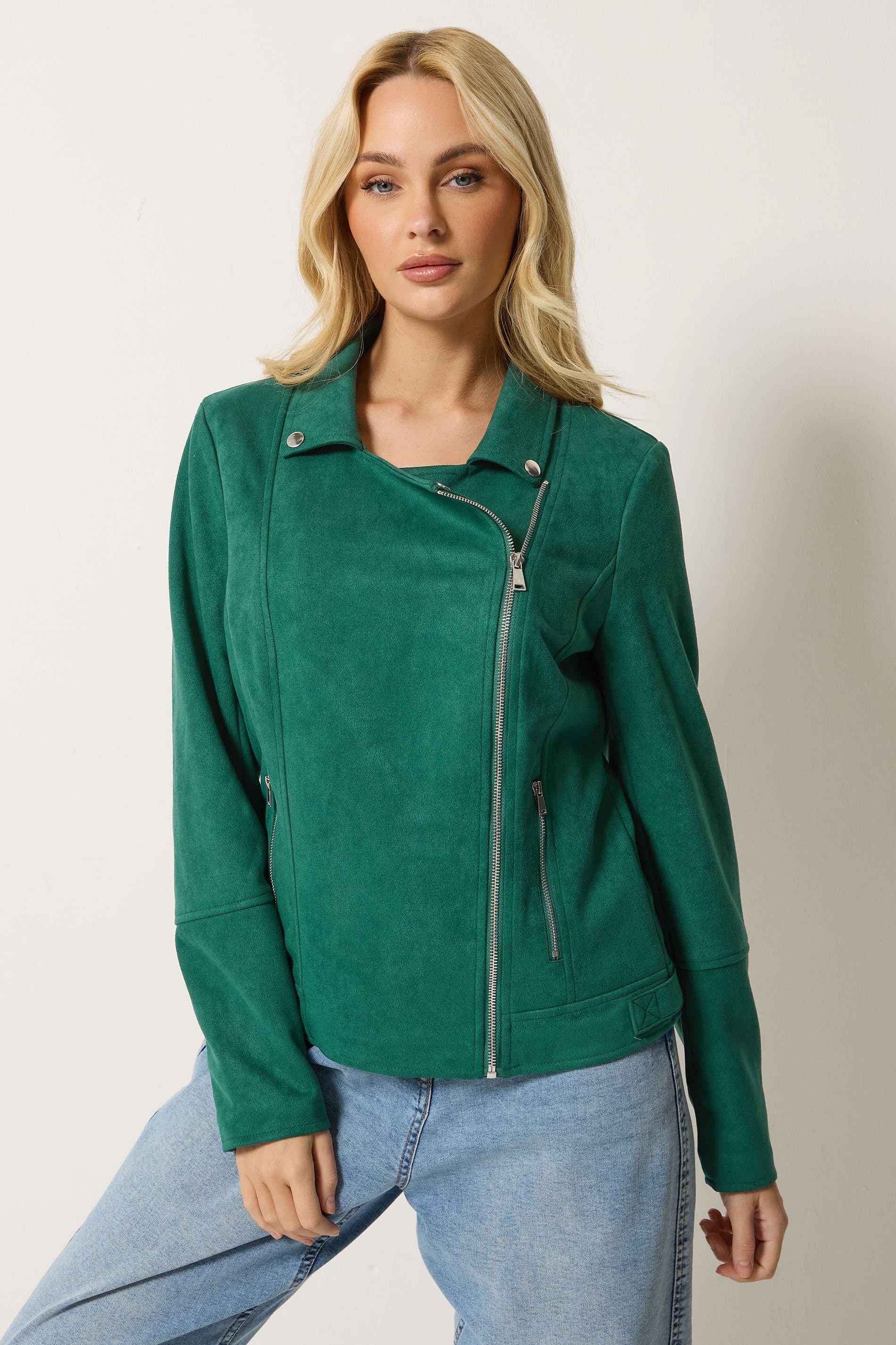 M&Co M&Co Women's Faux Suede Biker Jacket in Dark Green