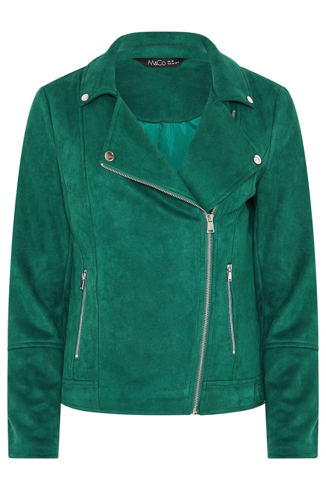 M&Co M&Co Women's Faux Suede Biker Jacket in Dark Green - 2