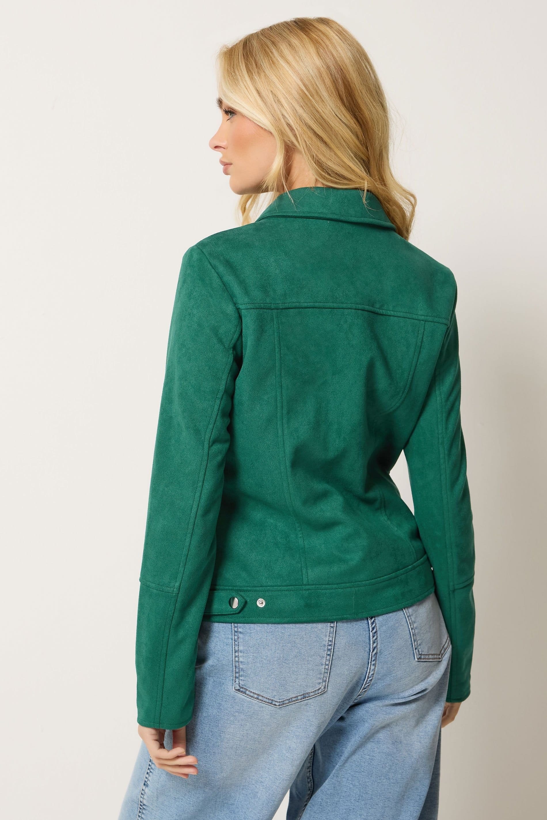 M&Co M&Co Women's Faux Suede Biker Jacket in Dark Green - 4