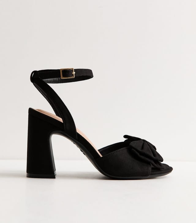 New Look Women's Wide Fit Black Faux Suede Bow Block Heel Sandals Vegan New Look - 3