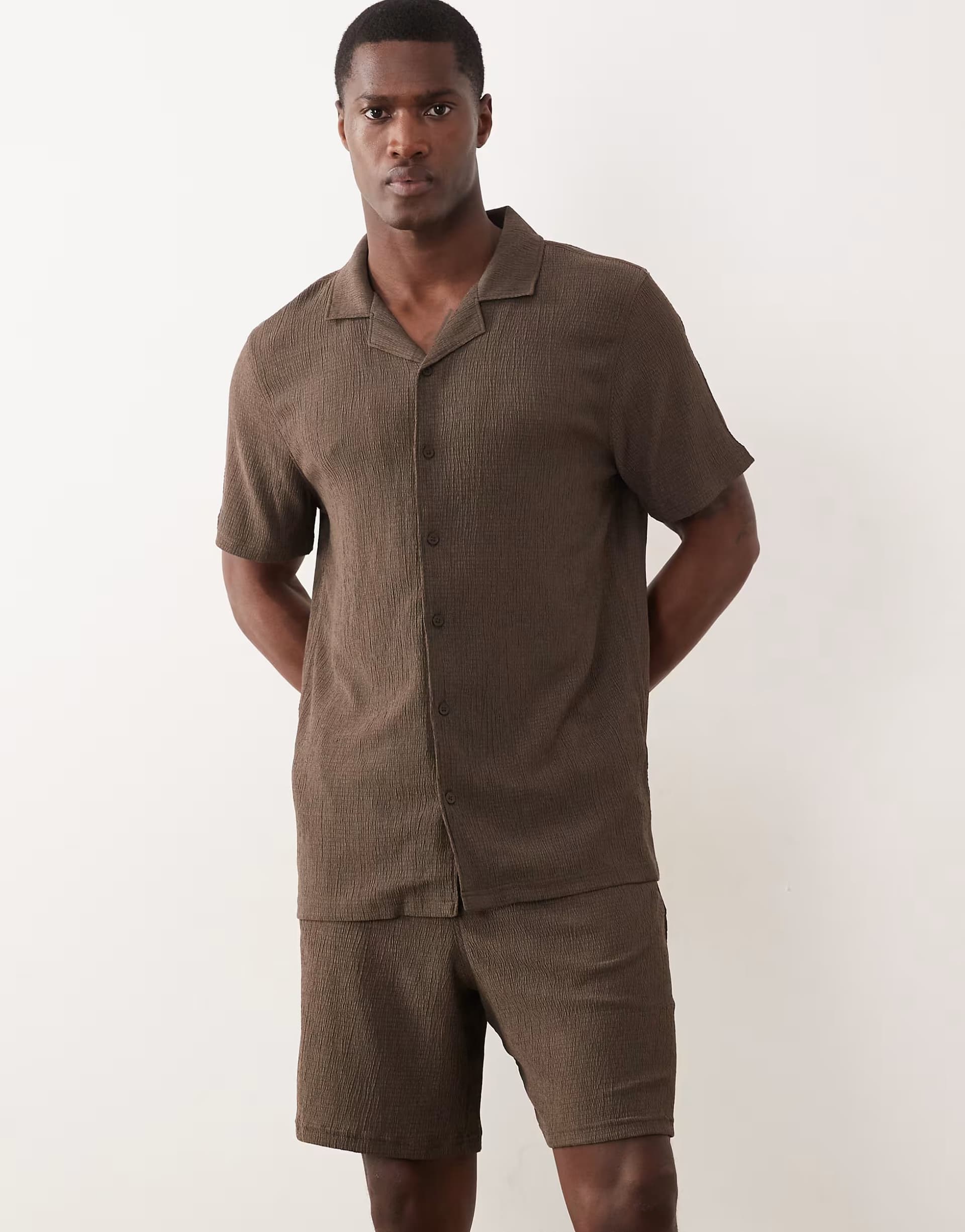 ASOS New Look co-ord crinkle shorts in brown