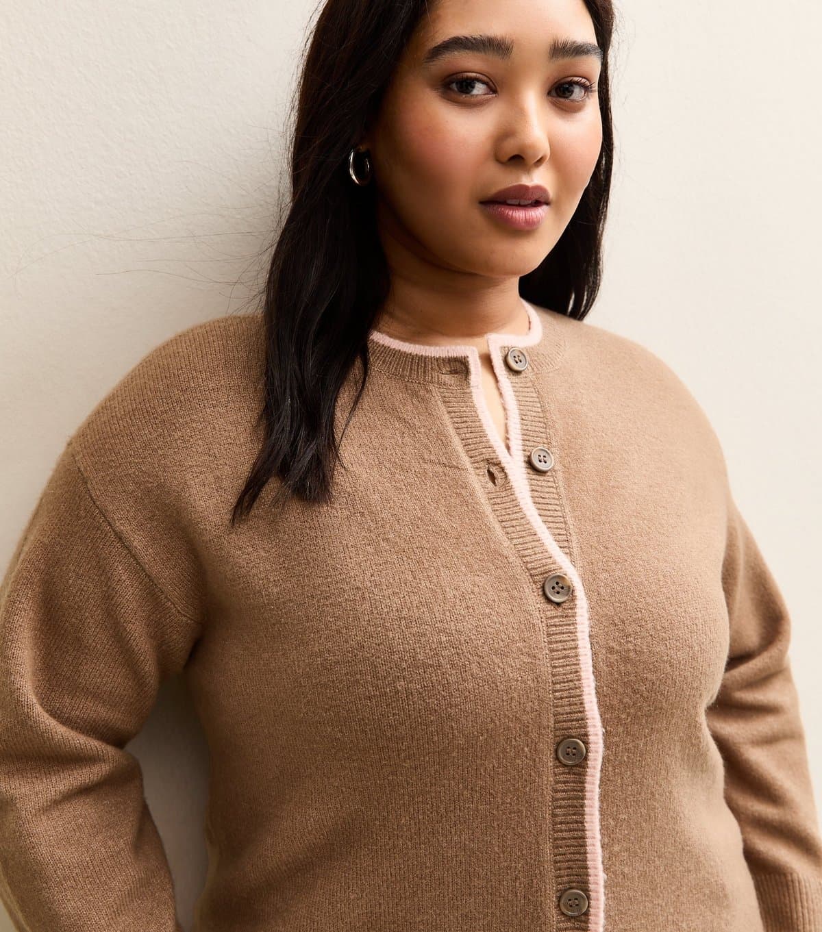 New Look Women's Plus Size Brown Contrast Tipping Cardigan Curves New Look