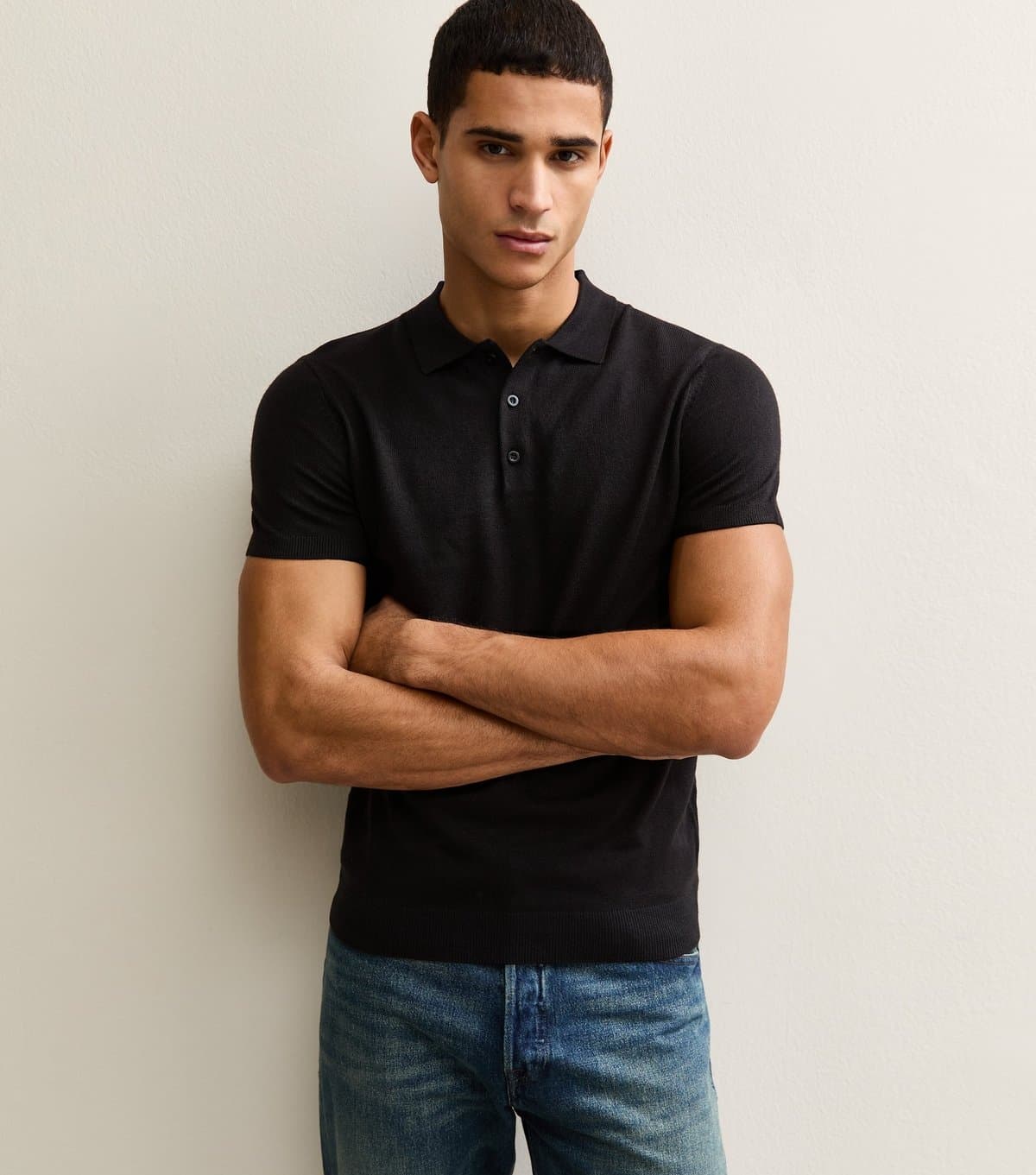 New Look Men's Black Regular Knit Polo Shirt New Look