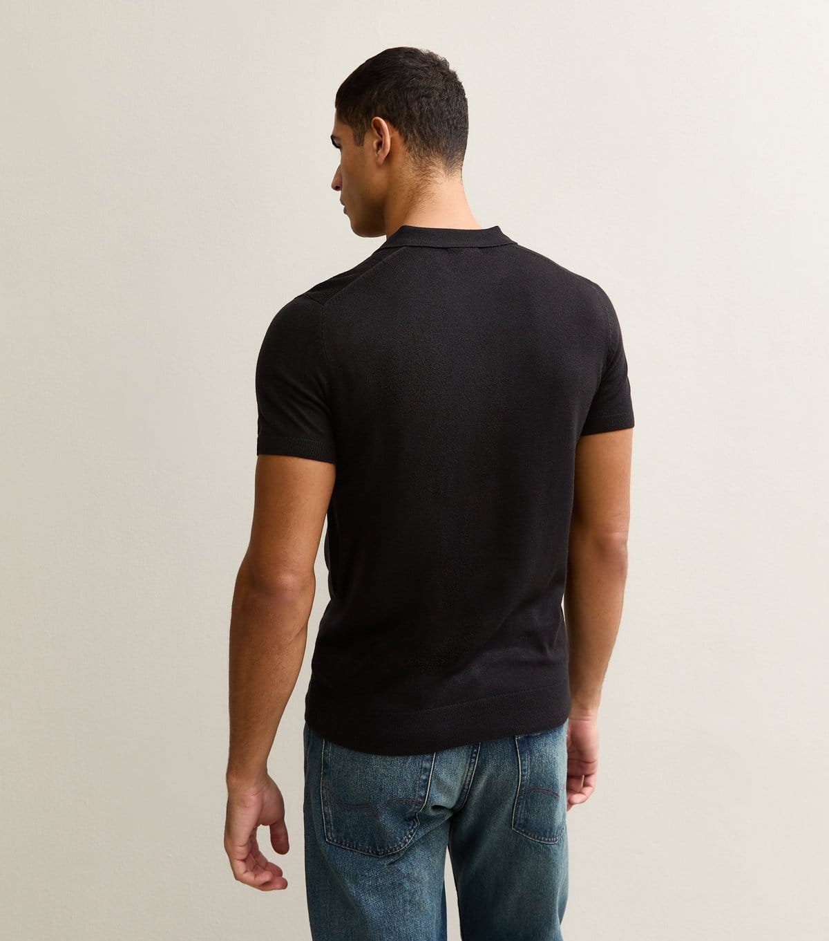 New Look Men's Black Regular Knit Polo Shirt New Look - 4