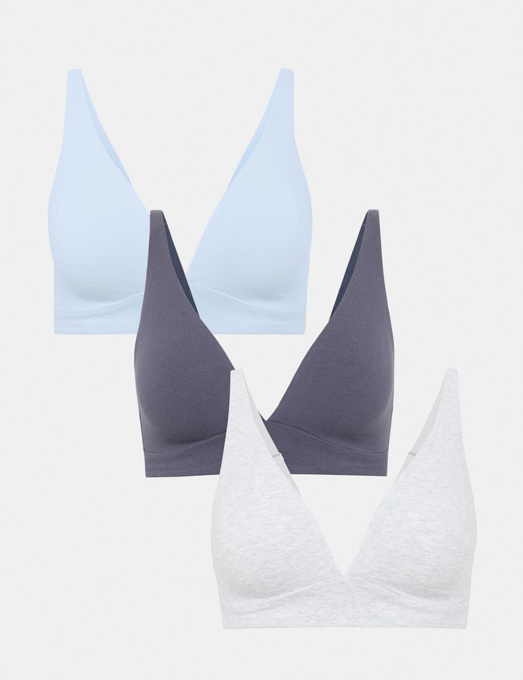 Marks & Spencer M&S 3 Pack Cotton Rich Non Wired Plunge Bras A-E Grey Mix