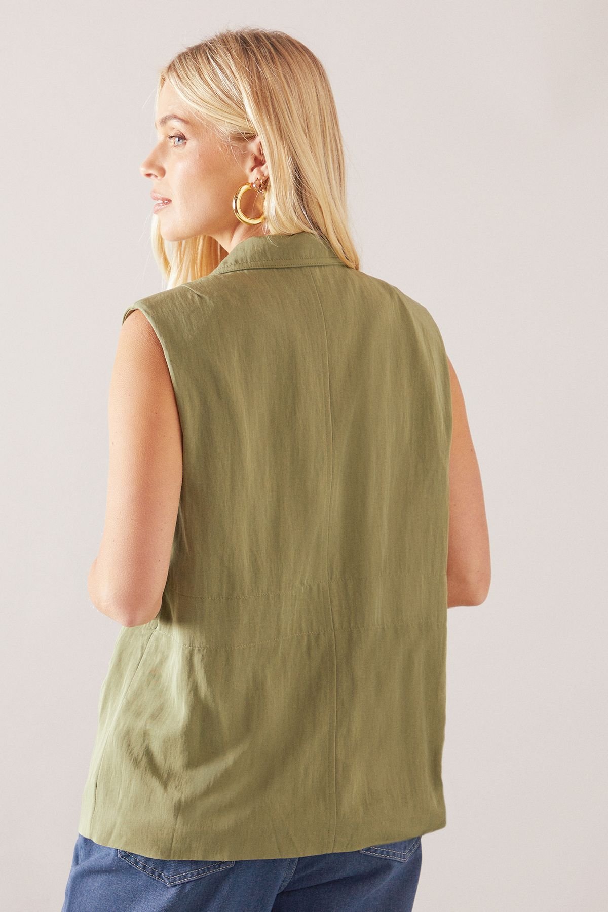 Wallis Wallis Women's Petite Belted Sleeveless Waistcoat in Khaki - 3