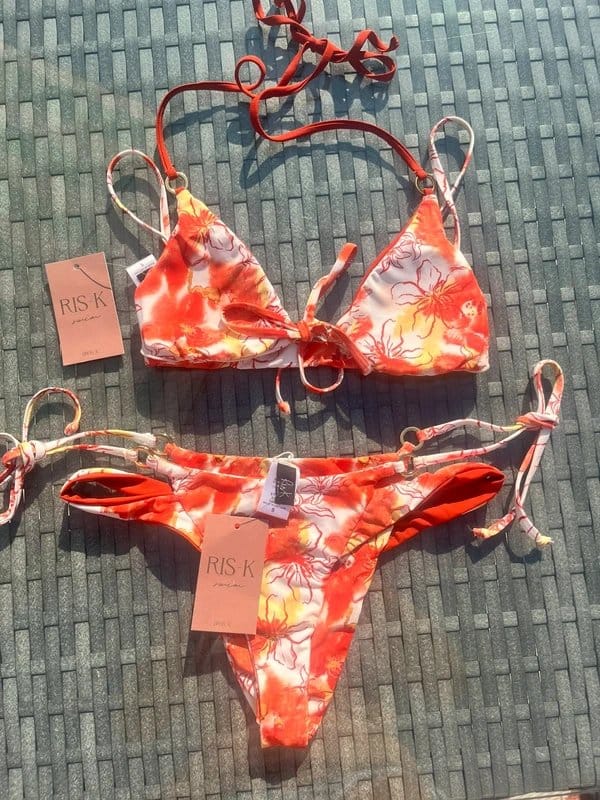 Ris-K Orange Floral Bikini Set - Size S