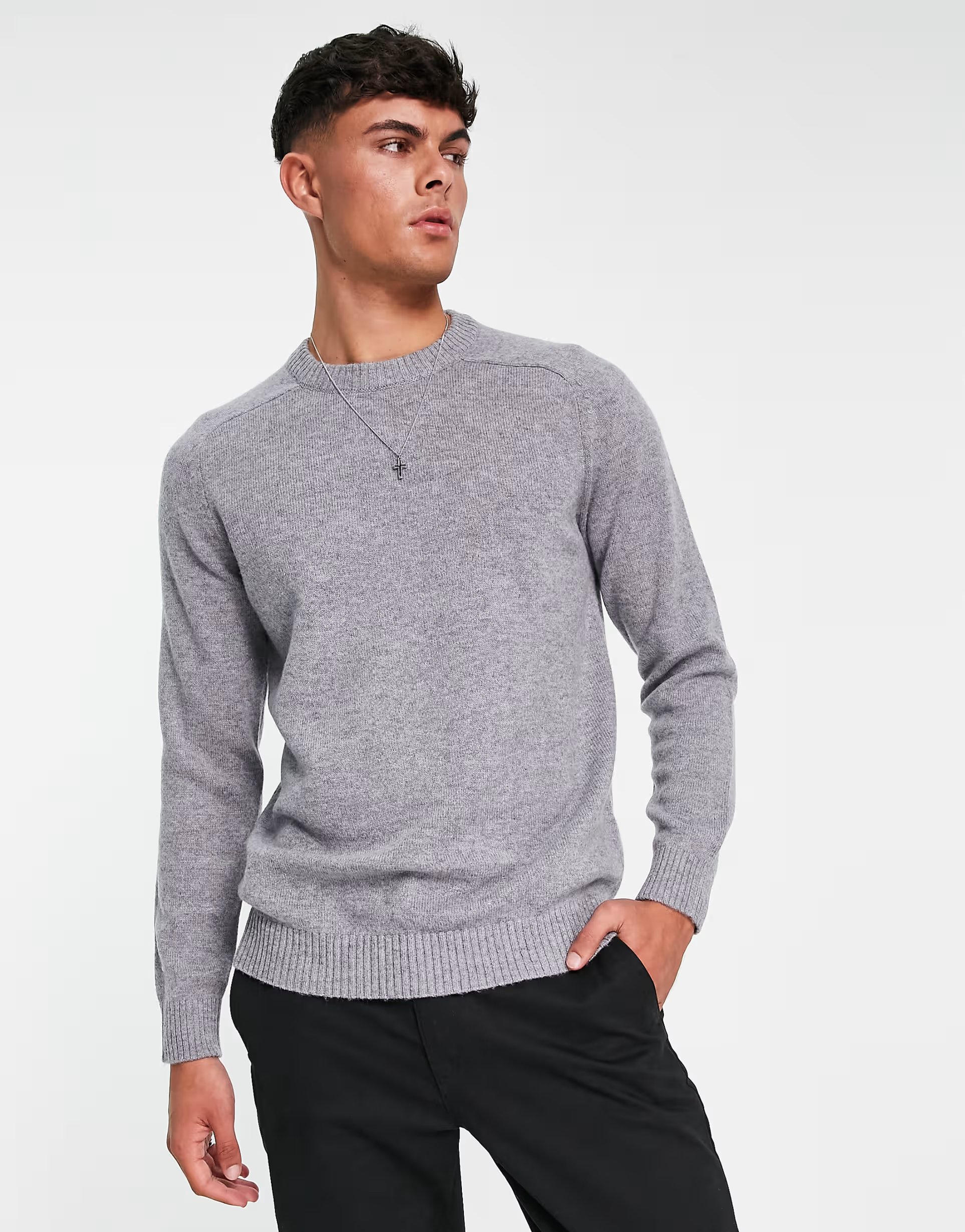 ASOS Selected Homme wool crew neck jumper in grey - 1