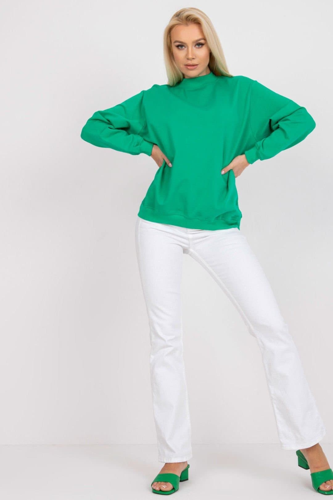 Love Lace Love Lace Women's Cotton Stand Collar Long Sleeve Sweatshirt in Green
