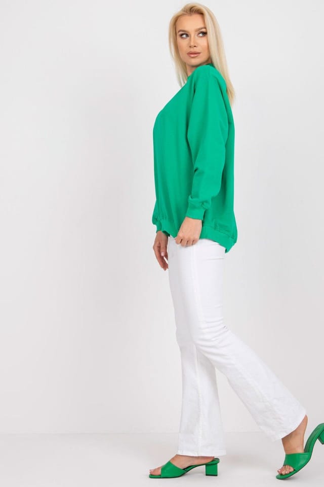 Love Lace Love Lace Women's Cotton Stand Collar Long Sleeve Sweatshirt in Green - 2