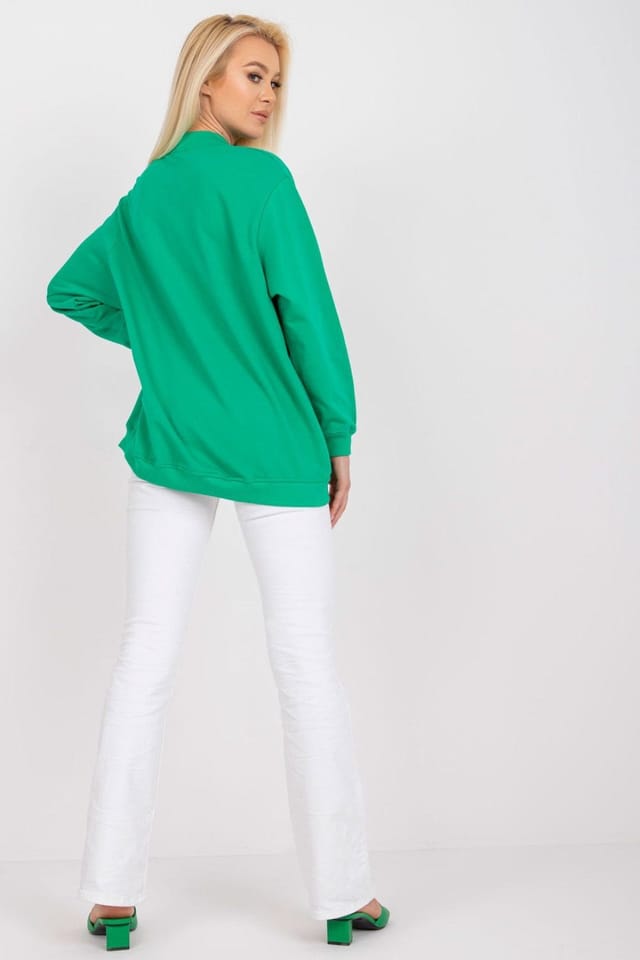 Love Lace Love Lace Women's Cotton Stand Collar Long Sleeve Sweatshirt in Green - 3