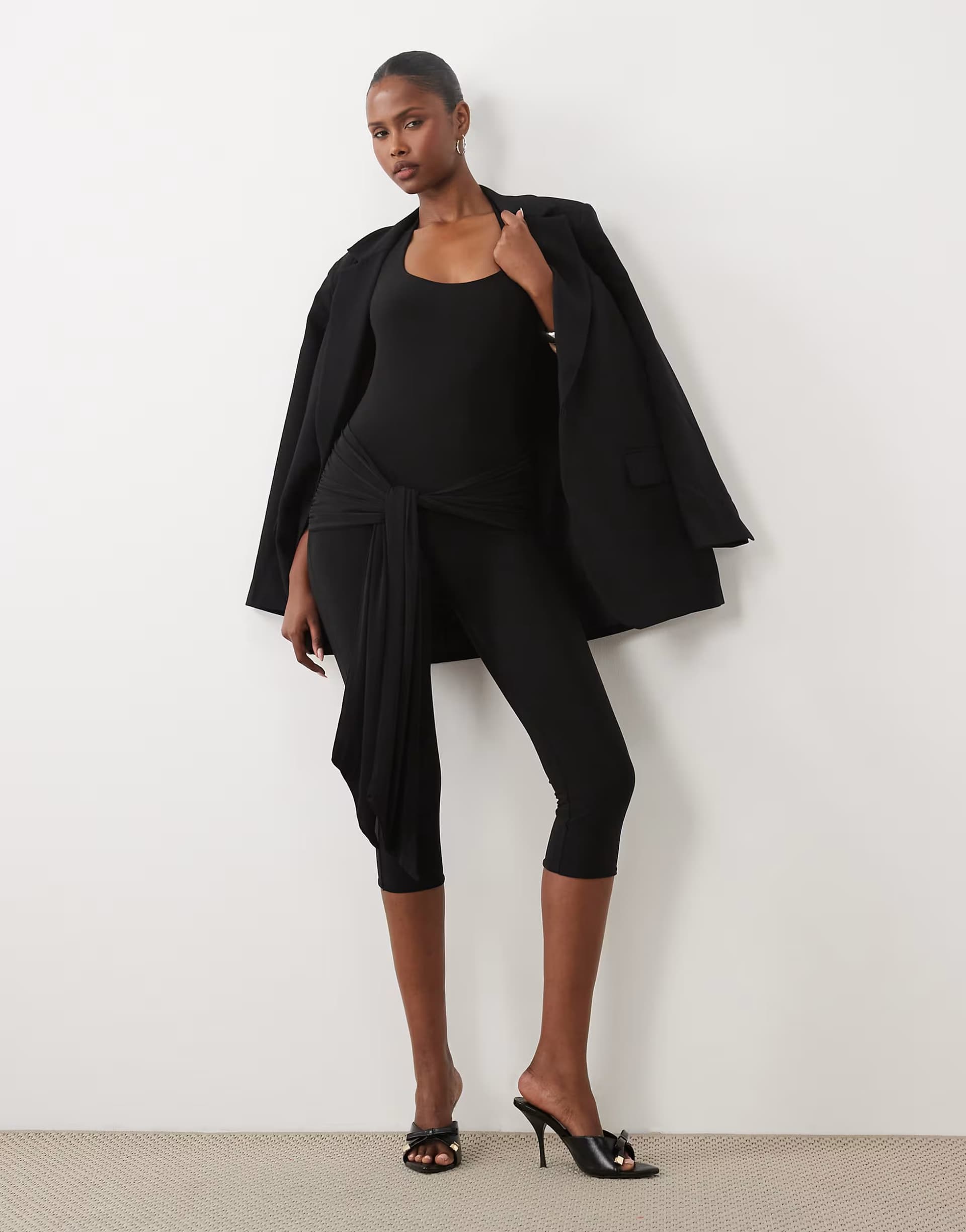 ASOS Missyempire slinky halterneck drape tie waist detail capri trouser jumpsuit in black