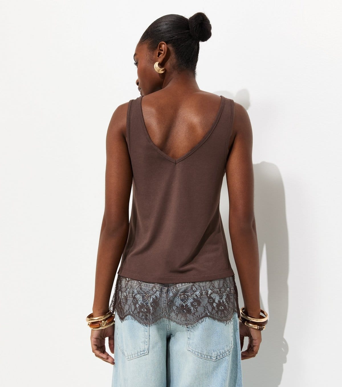 New Look Women's Brown Lace Trim Relaxed V-Neck Vest New Look - 4