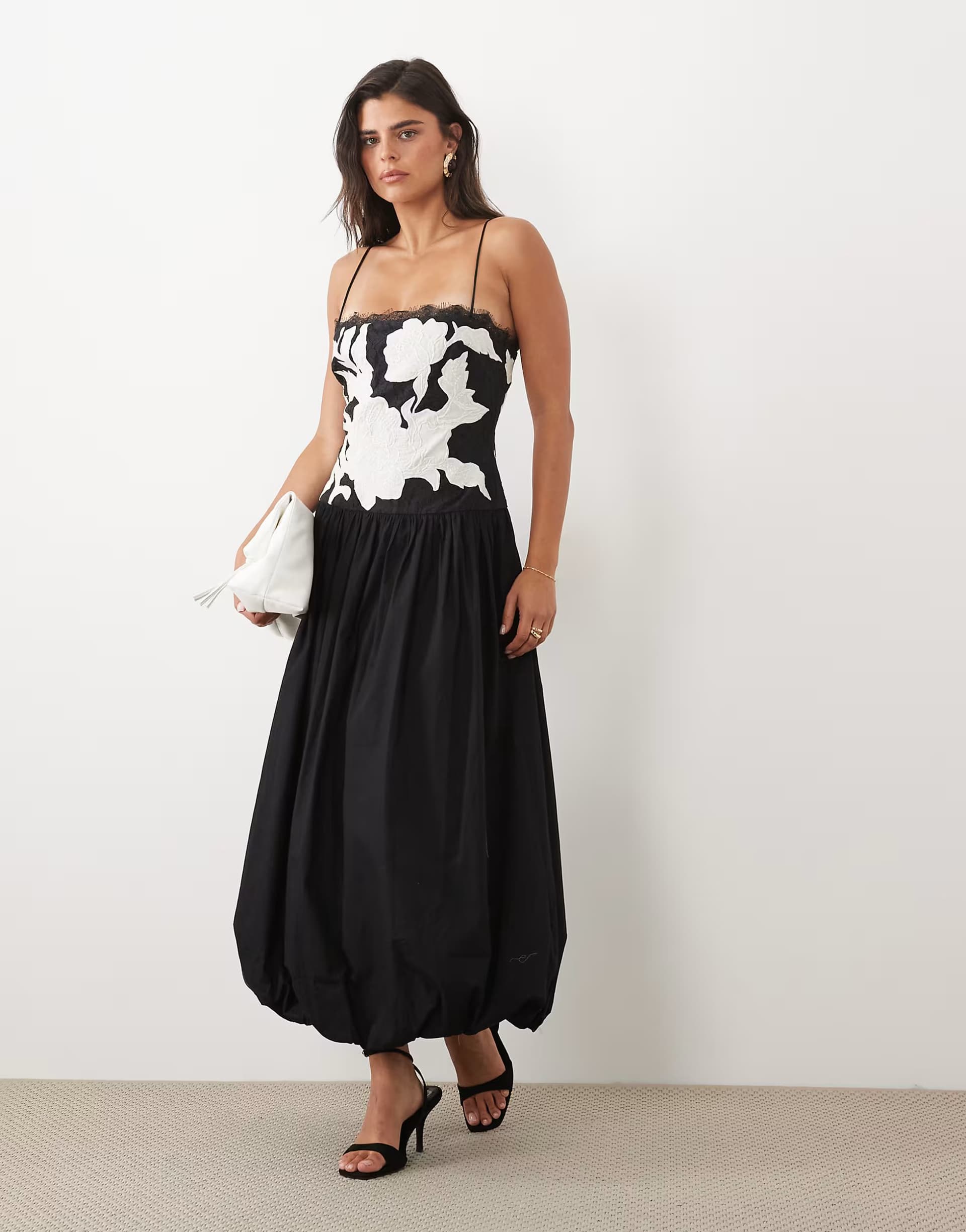 ASOS ASOS DESIGN embroidered lace midi dress with bubble skirt in black
