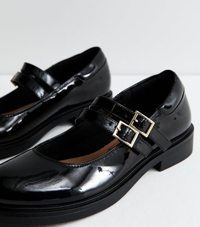 New Look Women's Black Patent Faux Leather Mary Jane Flats Vegan New Look - 3