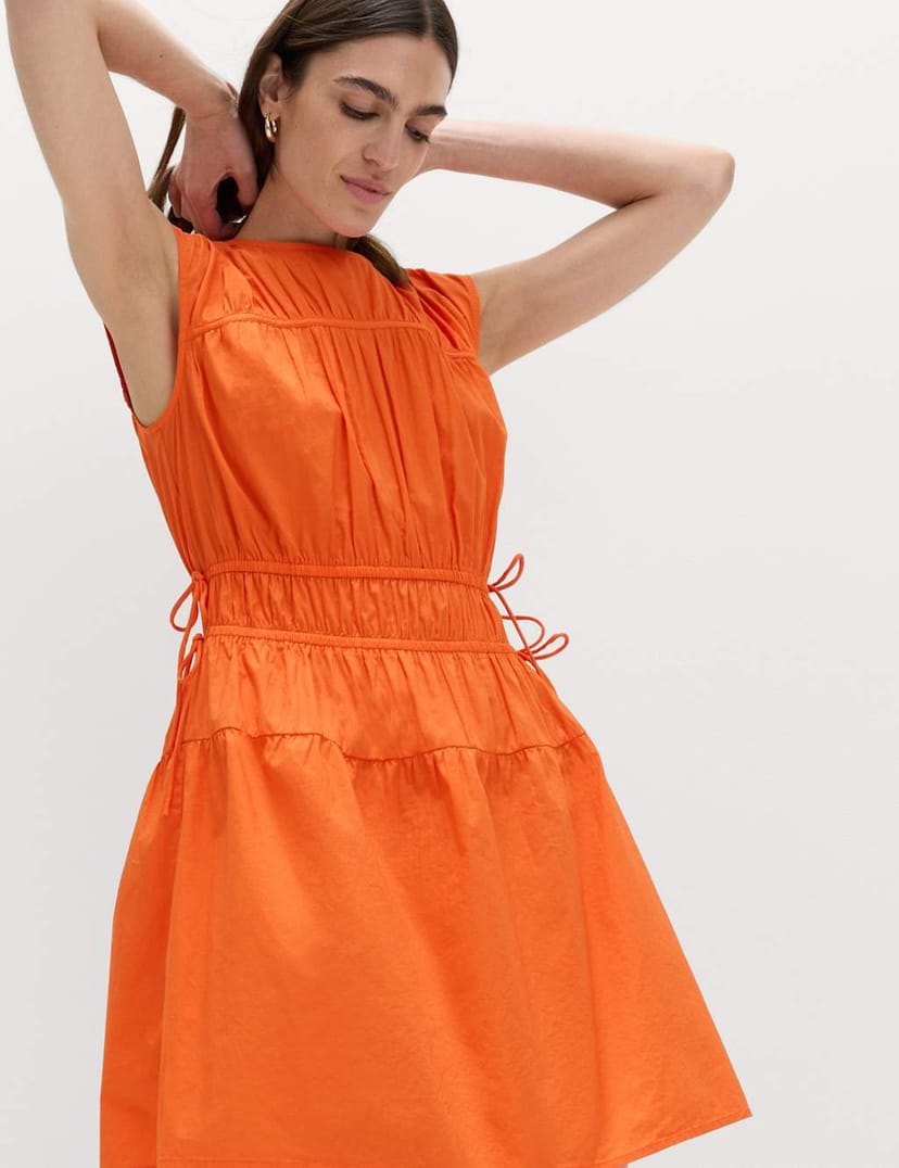 Marks & Spencer M&S Pure Cotton Tie Detail Mini Waisted Dress Orange - 1