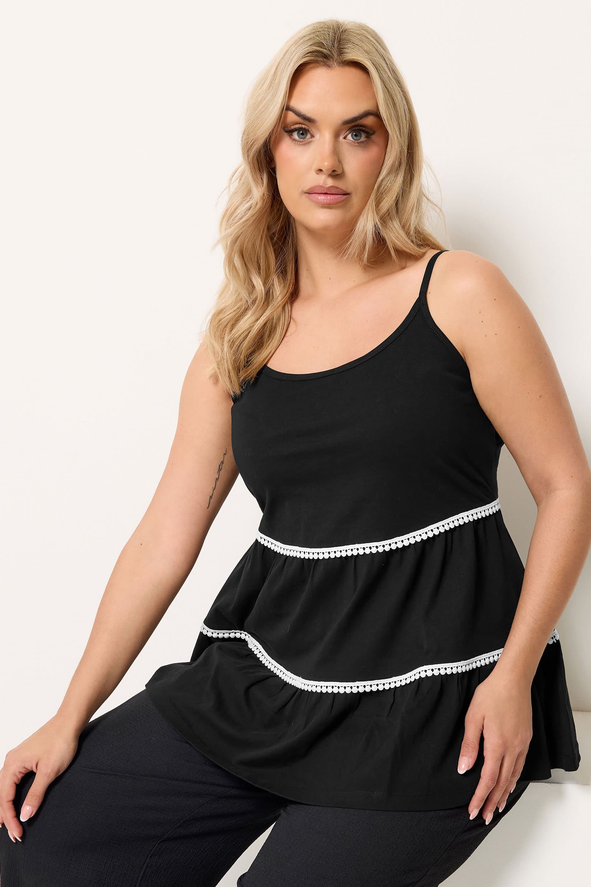 Yours Plus Size Black Tiered Swing Vest Top