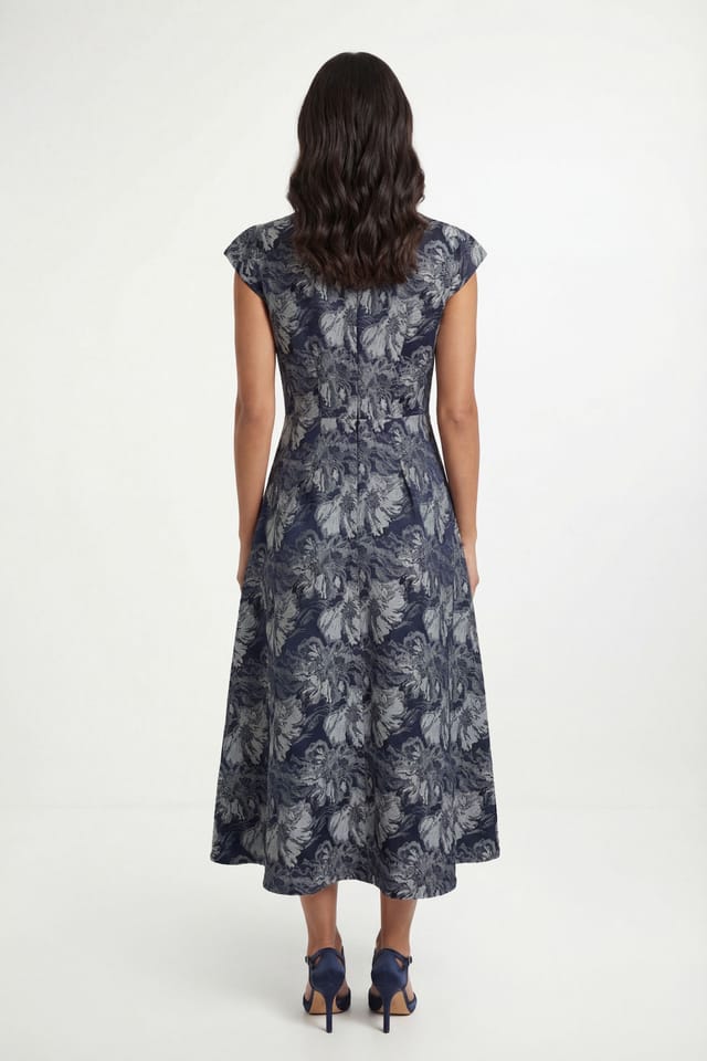 Wallis Wallis Women's Floral Jacquard Cap Sleeve Midi Dress in Navy - 2