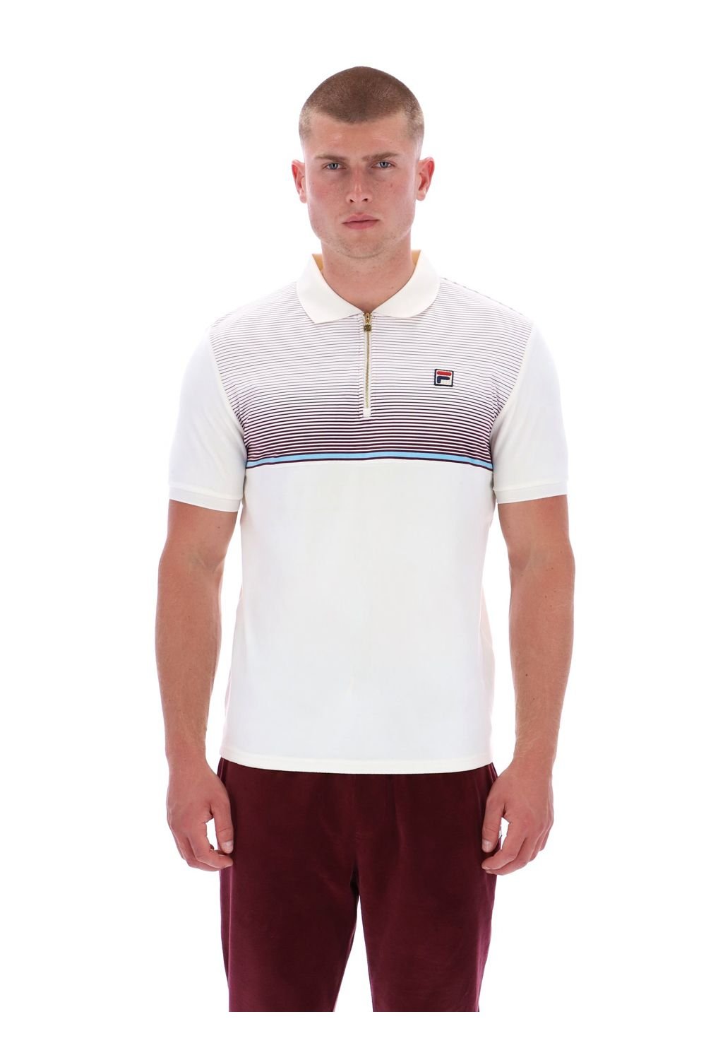 Fila Fila Men's Paco Zip S/S Velour Polo Gardenia/ Fig/ Milky Blue - 3