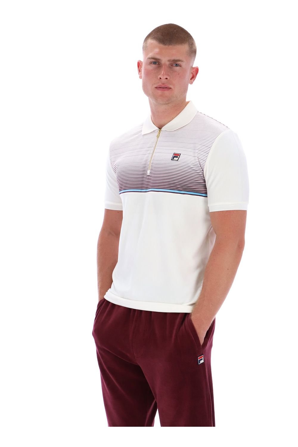 Fila Fila Men's Paco Zip S/S Velour Polo Gardenia/ Fig/ Milky Blue - 4