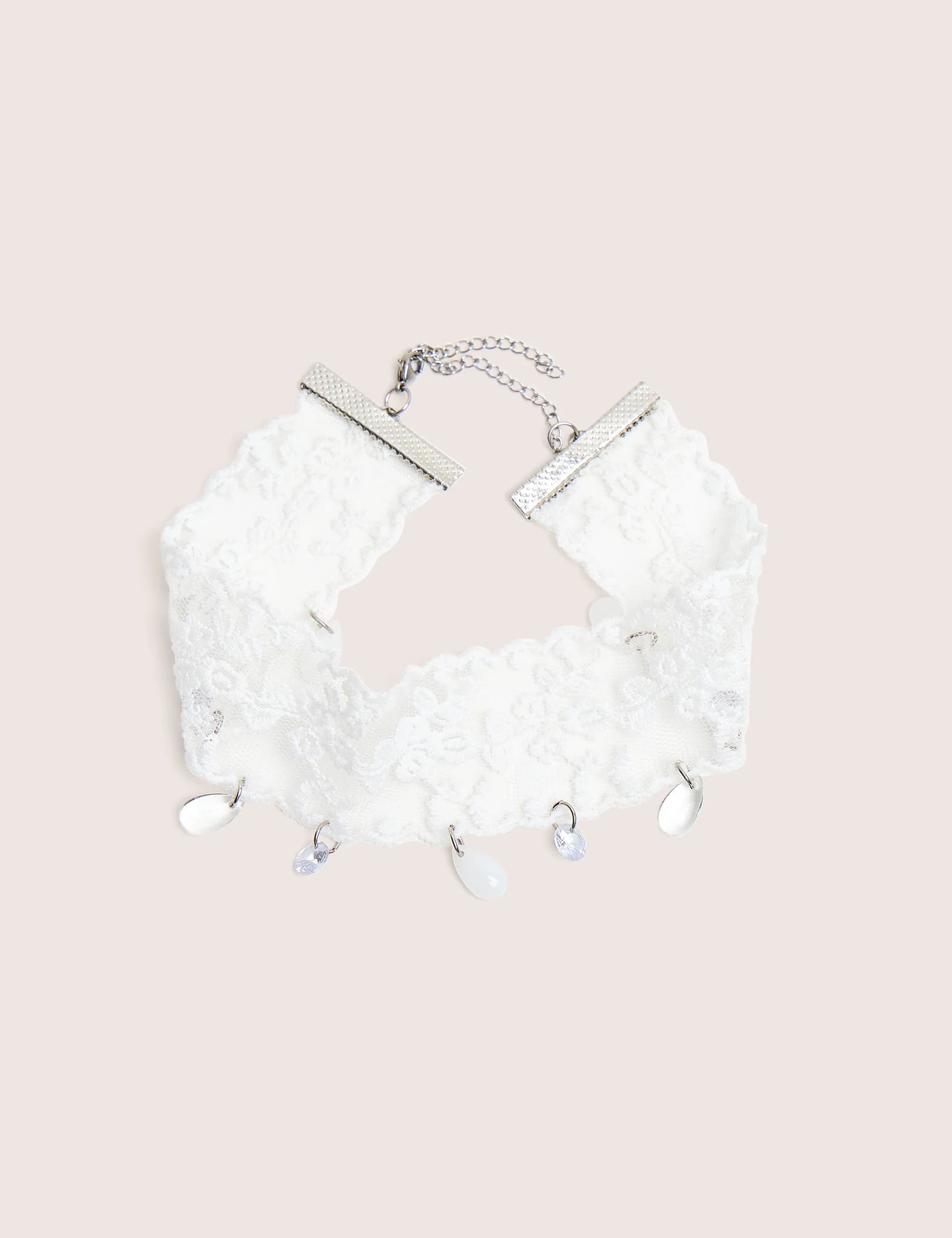 Public Desire Public Desire UK Ivory Lace Choker With Embellished Detail