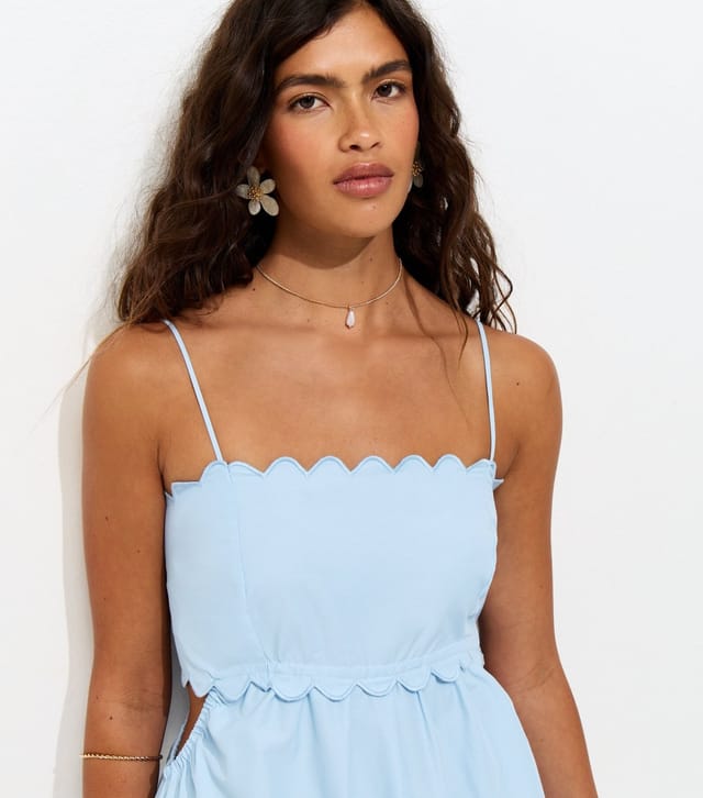 New Look Women's Light Blue Scalloped Edge Strappy Poplin Midi Dress New Look - 3