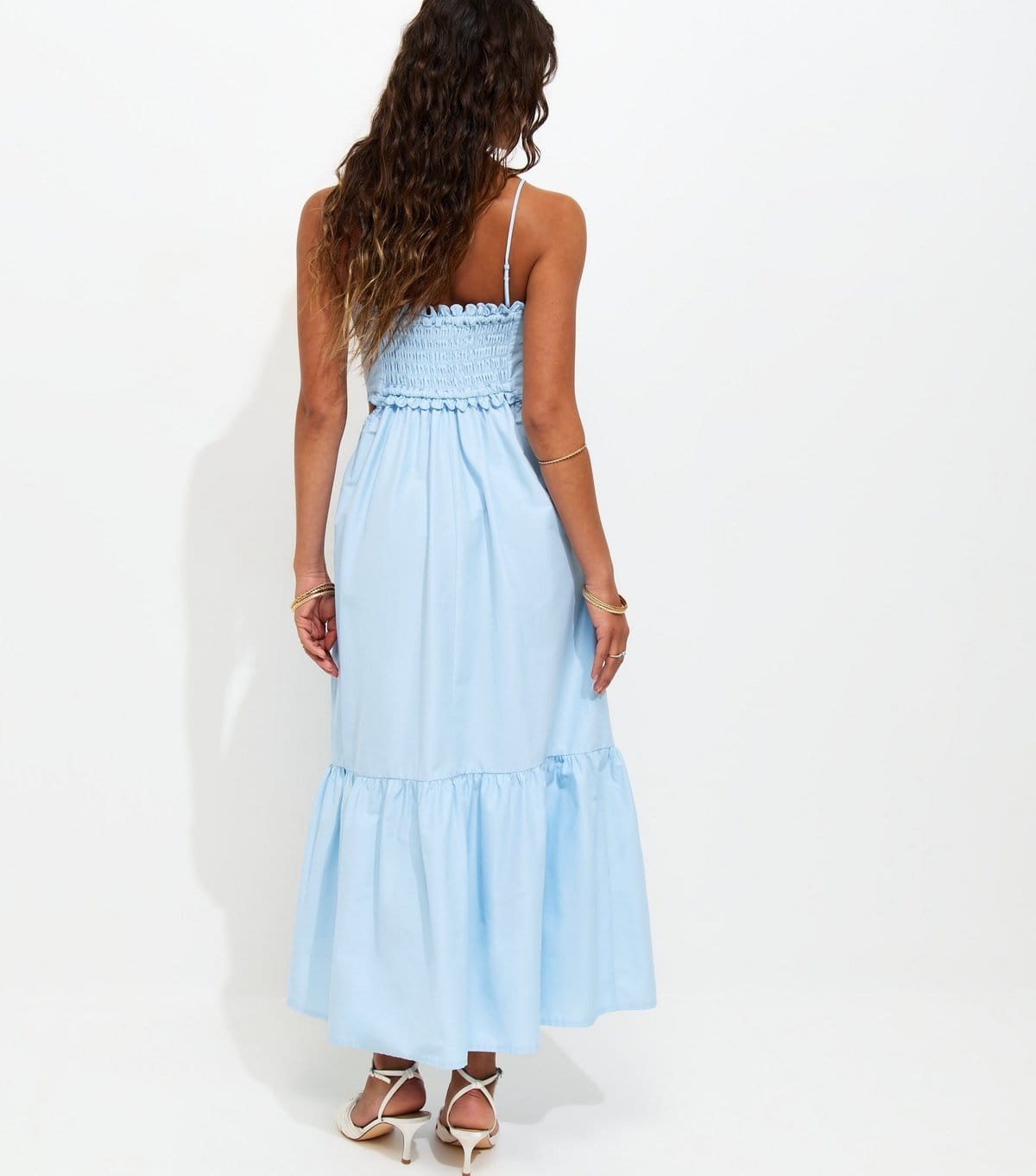 New Look Women's Light Blue Scalloped Edge Strappy Poplin Midi Dress New Look - 4