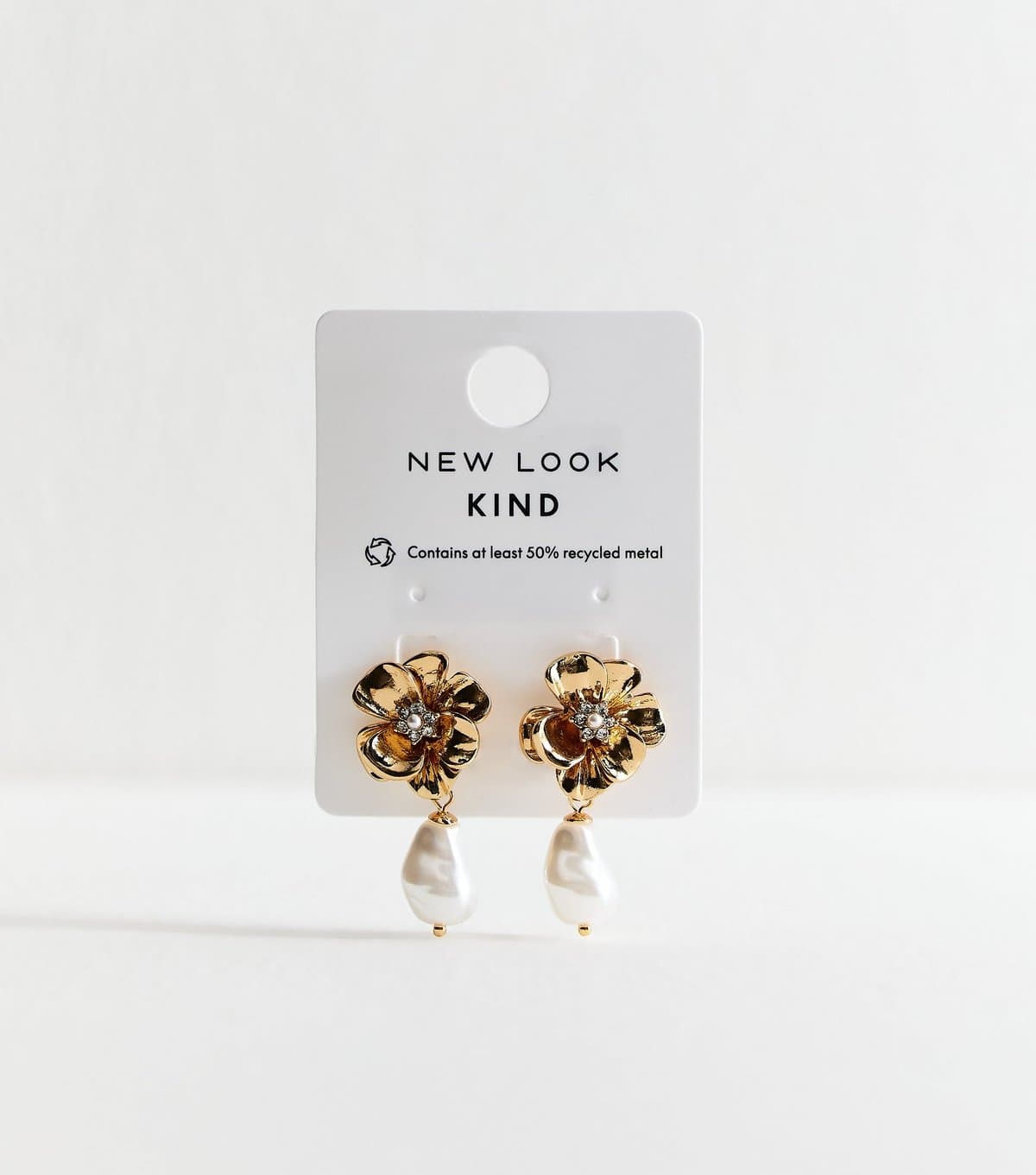 New Look Gold Tone Faux Pearl Drop Floral Earrings New Look