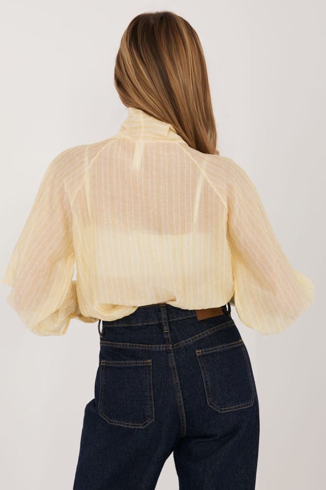Love Lace Love Lace Women's Lyocell Blend Striped Tie Neck Long Sleeve Shirt in Yellow - 3
