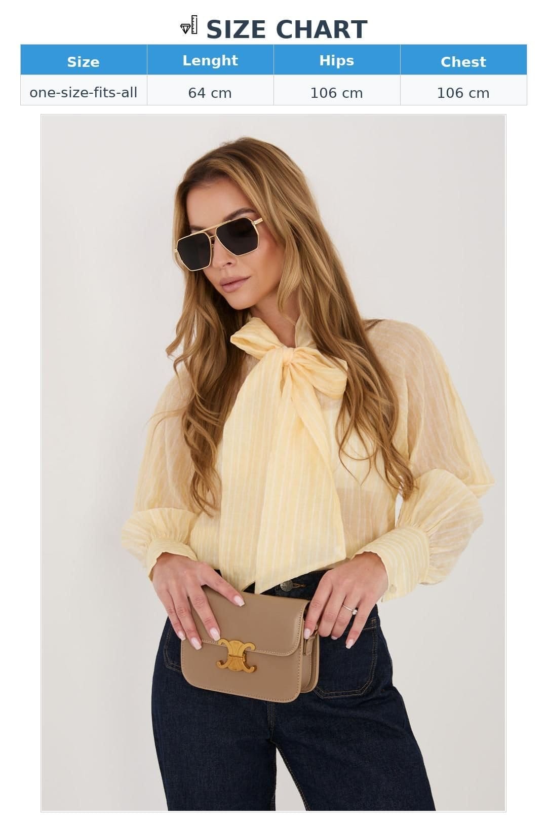 Love Lace Love Lace Women's Lyocell Blend Striped Tie Neck Long Sleeve Shirt in Yellow - 4