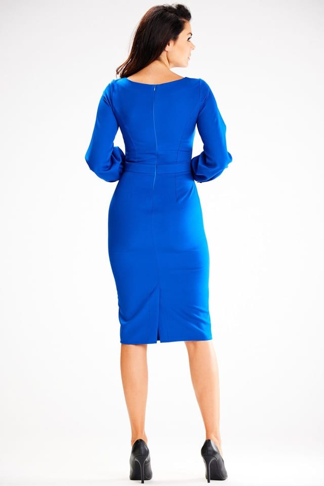 Love Lace Love Lace Women's Elegant Fitted Long Sleeve Pleated Dress in Blue - 3
