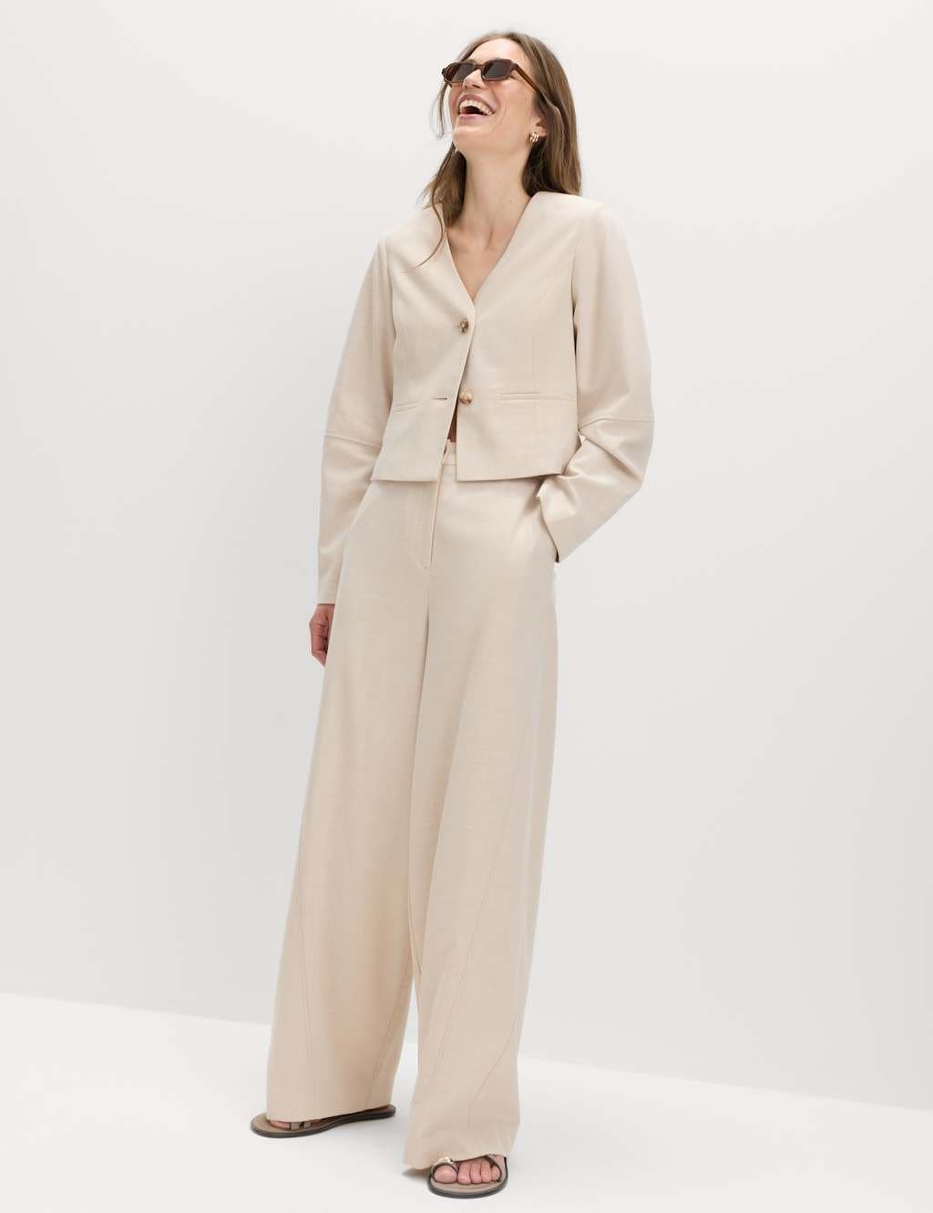 Marks & Spencer M&S Ecru Barrel High Waisted Trousers