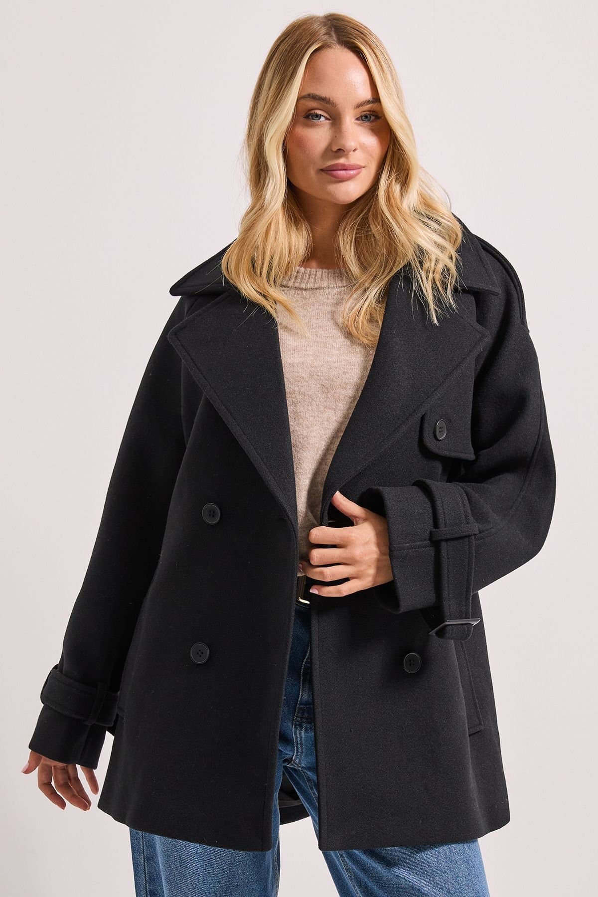 Dorothy Perkins Dorothy Perkins Women's Tab Detail Belted Coat in Black