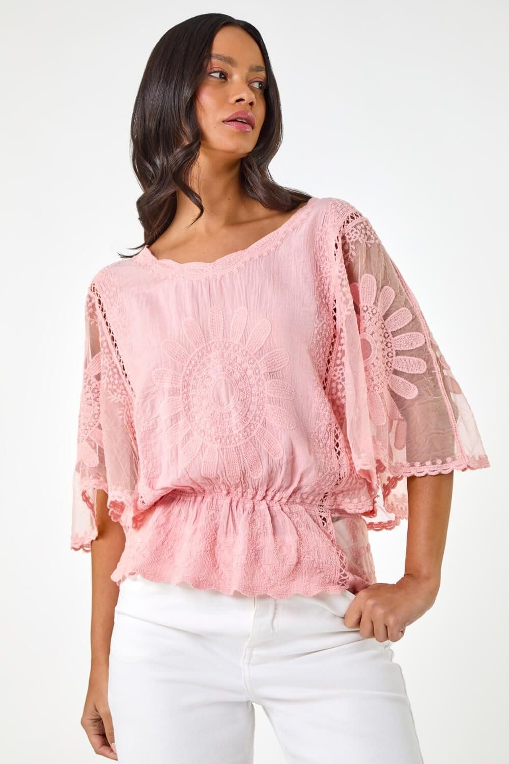 Dusk Dusk Women's Butterfly Lace Blouse in Pink - 4