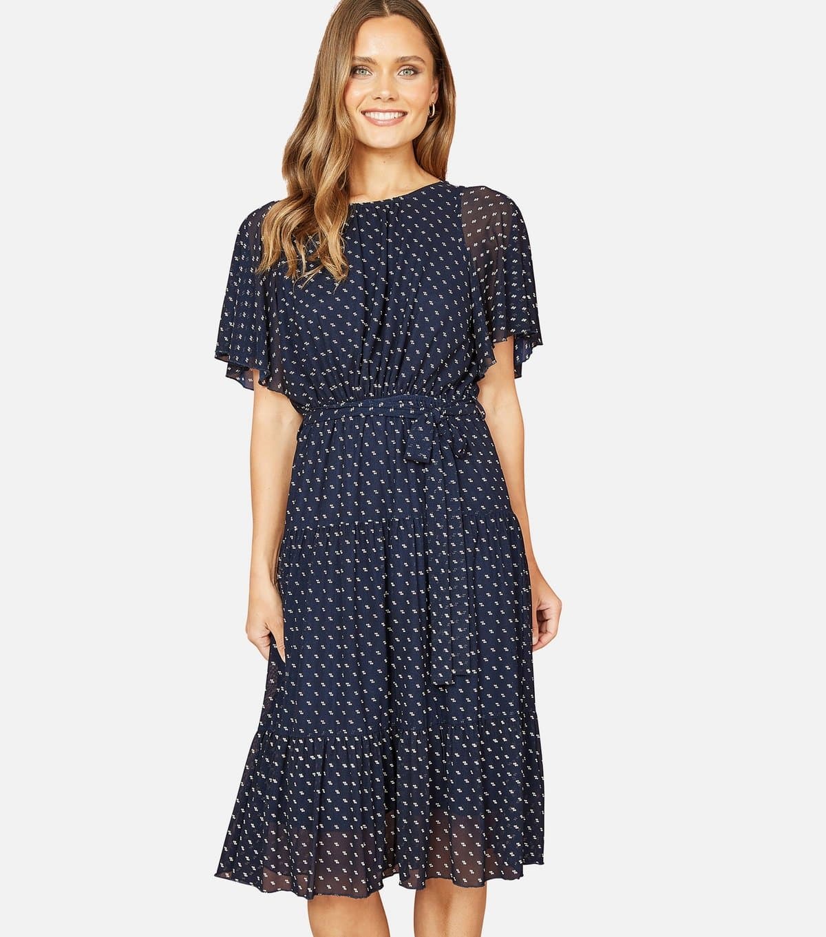 Yumi Women's Navy Dot Mesh Dress Yumi New Look