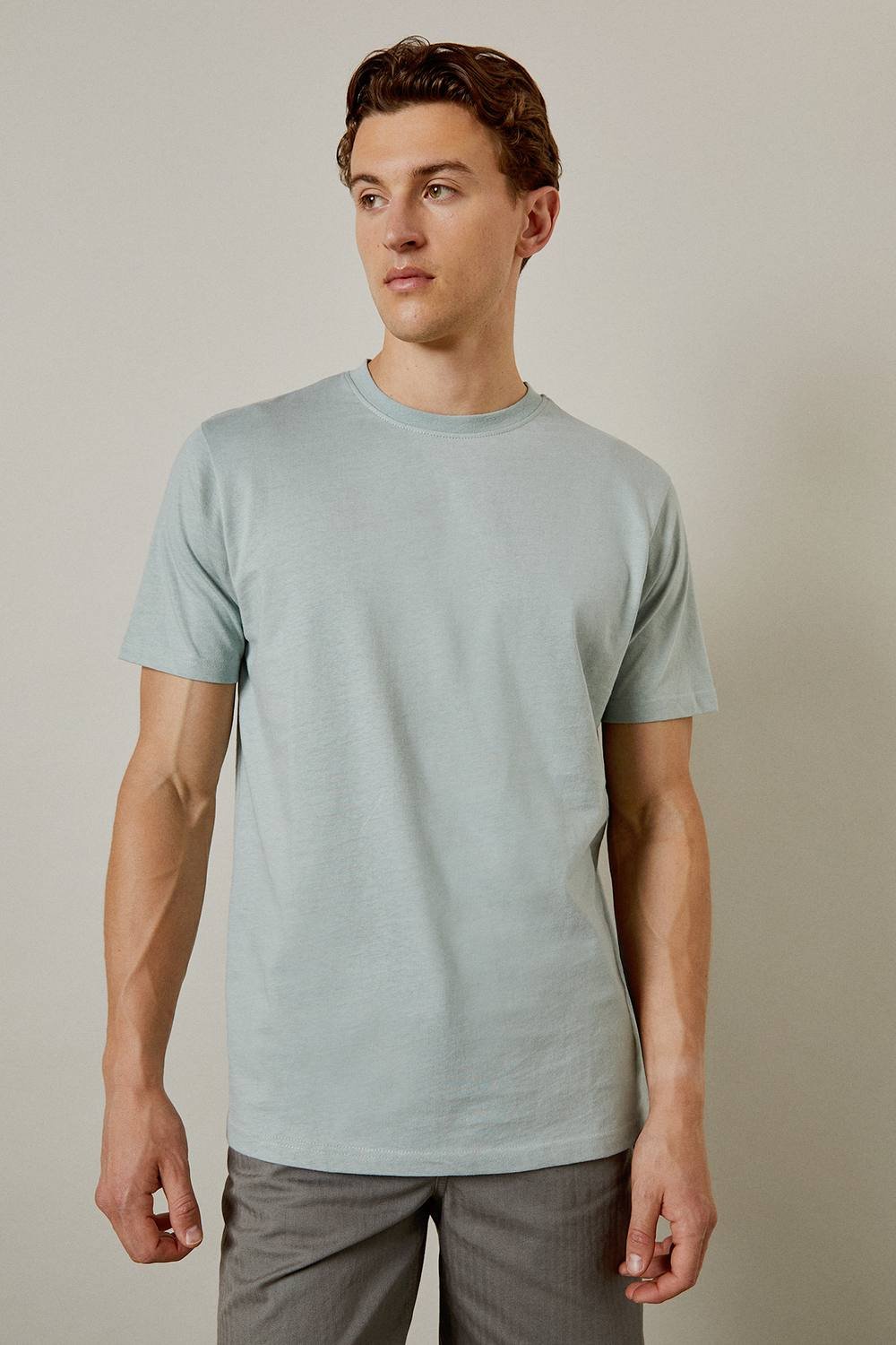 Burton Burton Men's Dusty Blue Plain Crew Neck T-shirt in Light Blue - 2